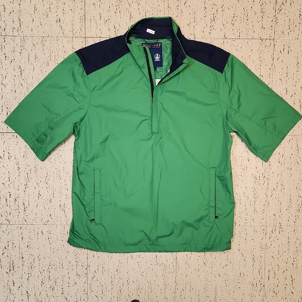 Polo Ralph Lauren Green & Navy Golf 1/4 Zip Packable Waterproof Shirt Jacket